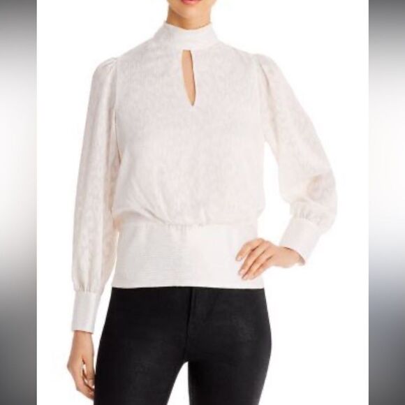 NWT Karl Lagerfeld Paris Women’s Small White Keyhole Mock Turtleneck Puff Sleeve - Picture 1 of 11